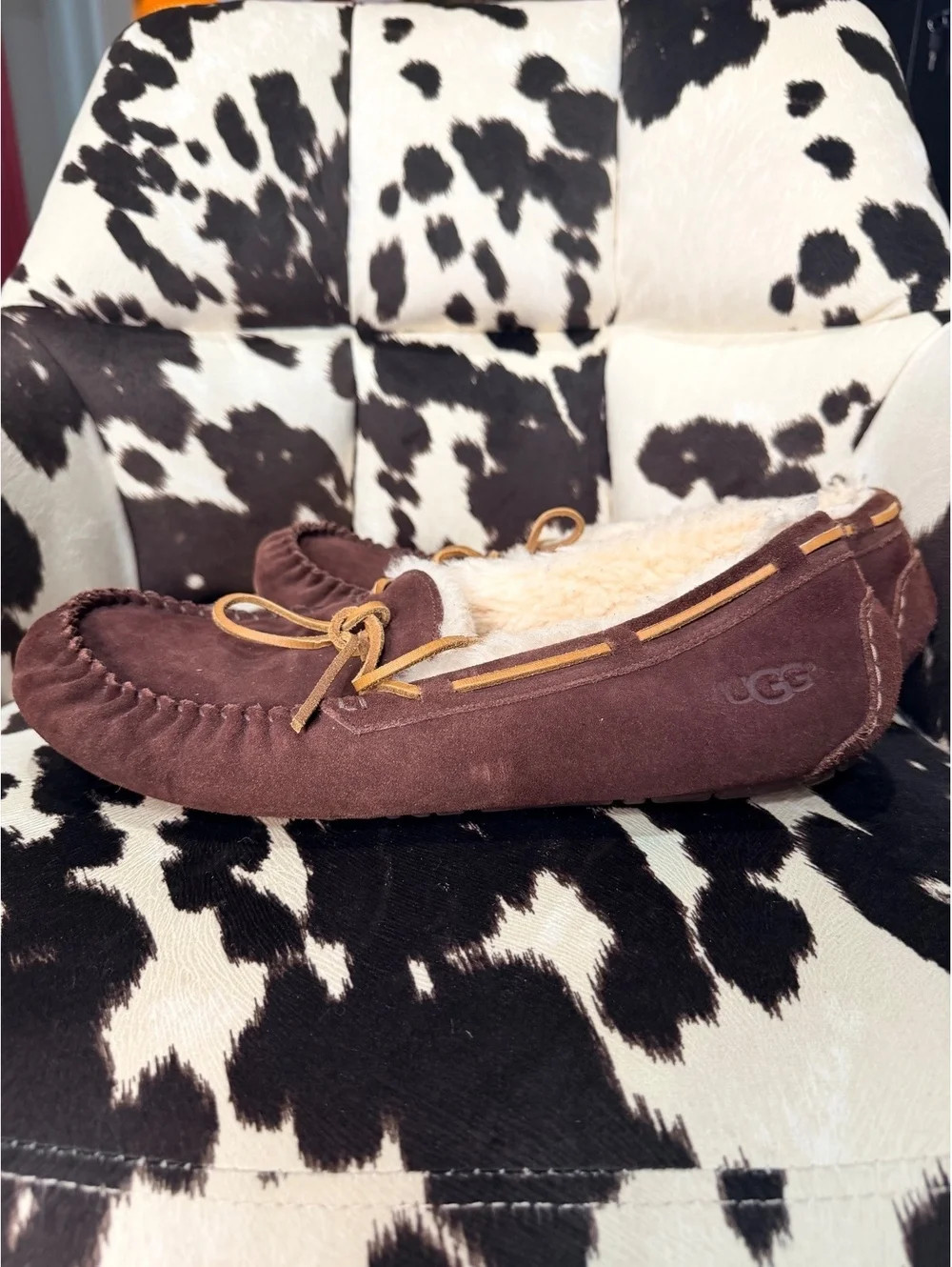 UGG Brown Suede Moccasin Slippers with Shearling Lining Size 13 US